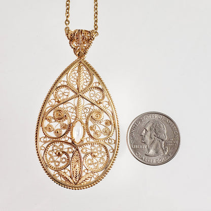 18K Gold Plated 10 x 5mm Gemstone Filigree Pendant
