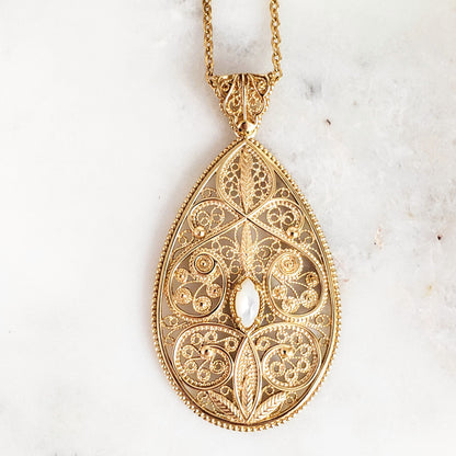 18K Gold Plated 10 x 5mm Gemstone Filigree Pendant