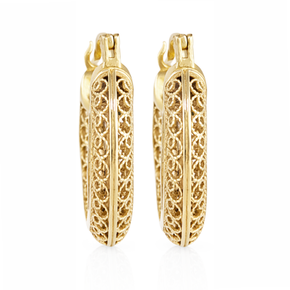 Stunning Gold Filigree Hoops – Artisan Handcrafted Small Hoops, 1-Inch Vintage-Inspired Jewelry