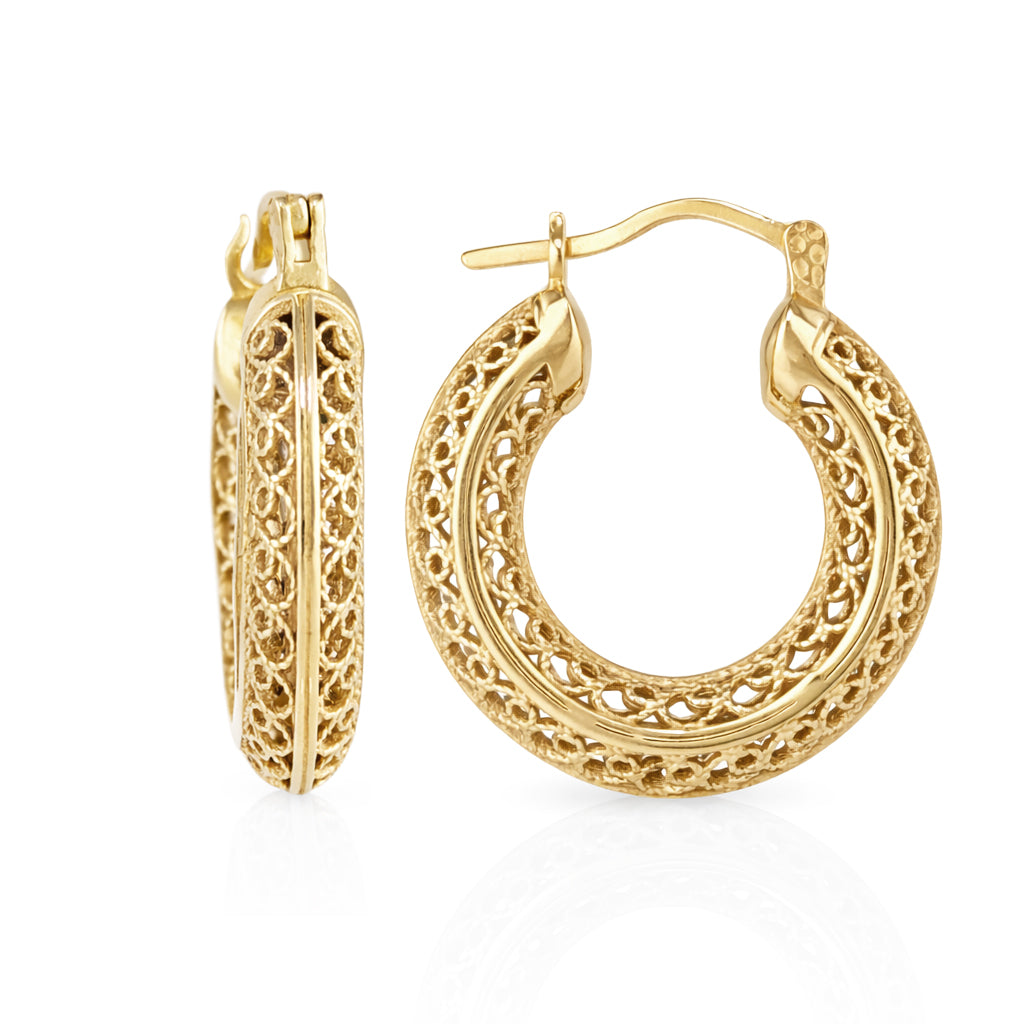 Stunning Gold Filigree Hoops – Artisan Handcrafted Small Hoops, 1-Inch Vintage-Inspired Jewelry