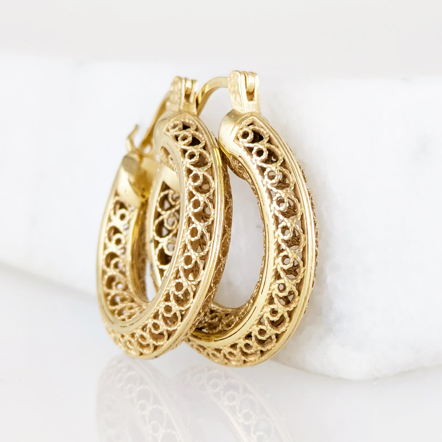 Stunning Gold Filigree Hoops – Artisan Handcrafted Small Hoops, 1-Inch Vintage-Inspired Jewelry