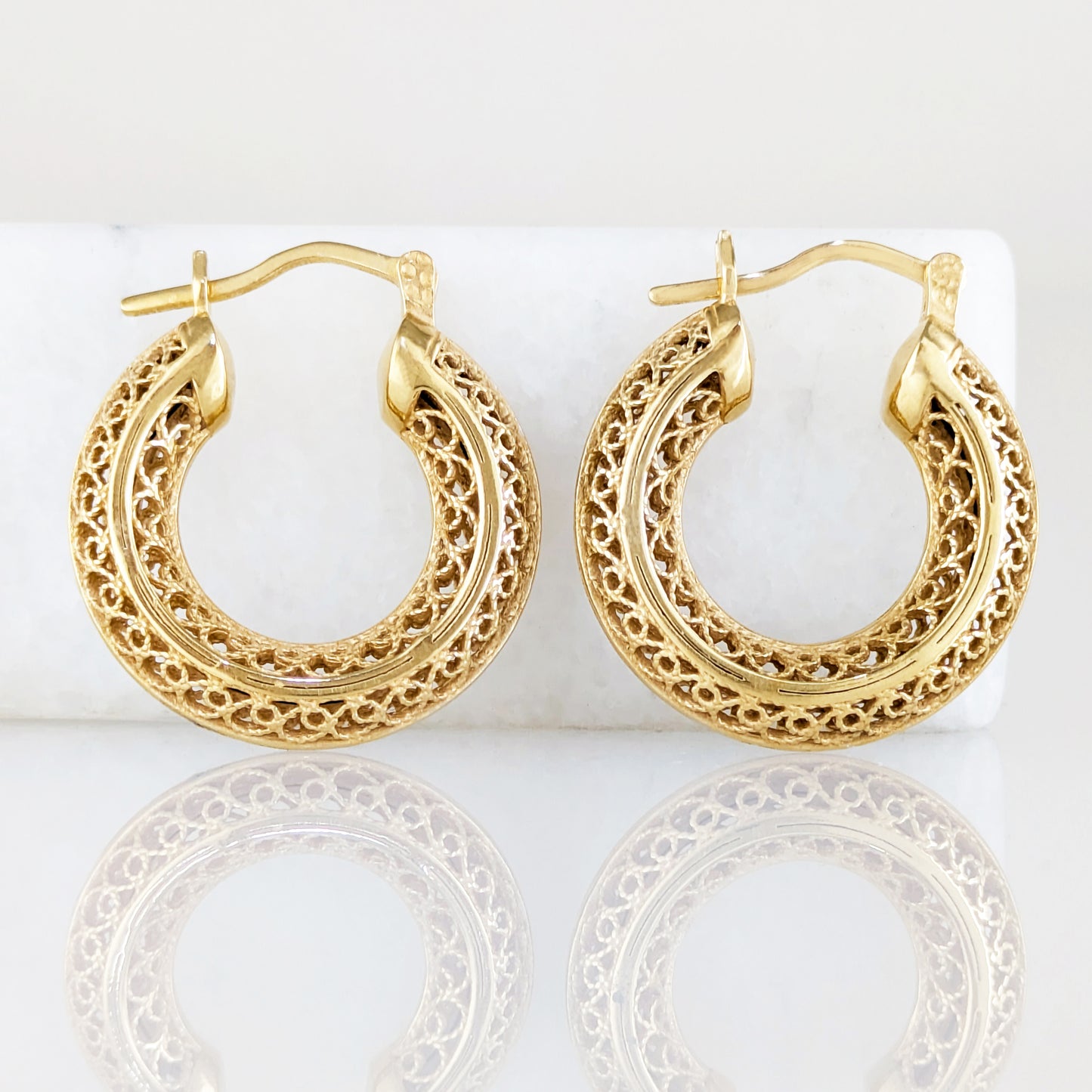 Stunning Gold Filigree Hoops – Artisan Handcrafted Small Hoops, 1-Inch Vintage-Inspired Jewelry