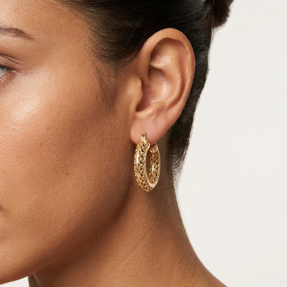 Stunning Gold Filigree Hoops – Artisan Handcrafted Small Hoops, 1-Inch Vintage-Inspired Jewelry