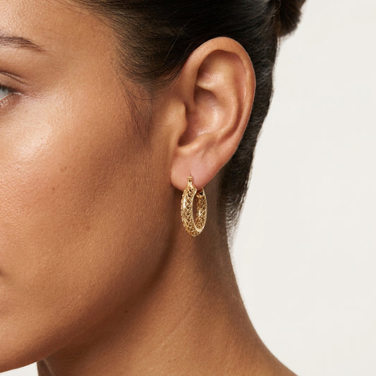 Stunning Gold Filigree Hoops – Artisan Handcrafted Small Hoops, 1-Inch Vintage-Inspired Jewelry