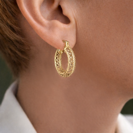 Stunning Gold Filigree Hoops – Artisan Handcrafted Small Hoops, 1-Inch Vintage-Inspired Jewelry