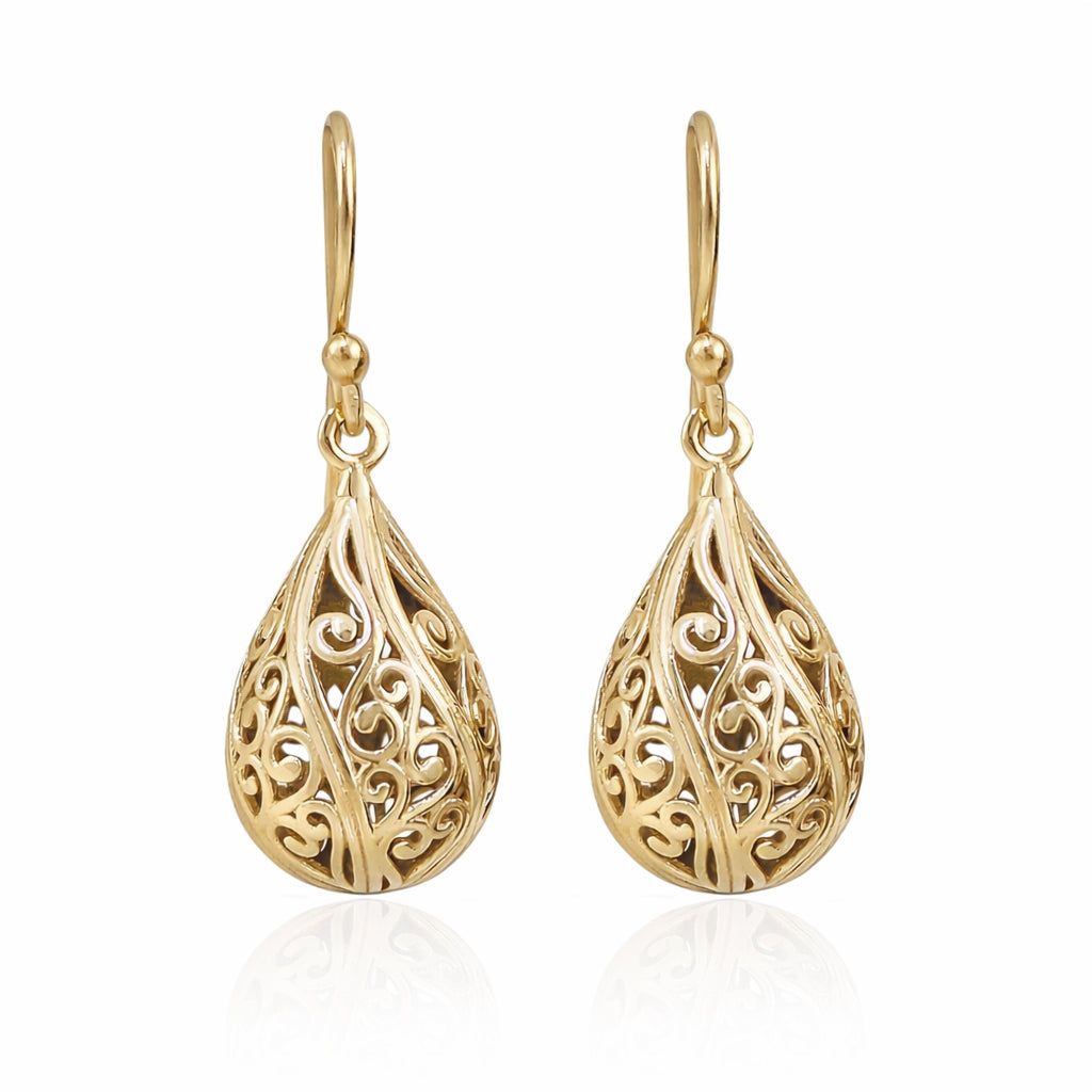Teardrop Swirl Filigree Earrings with Hollow Design