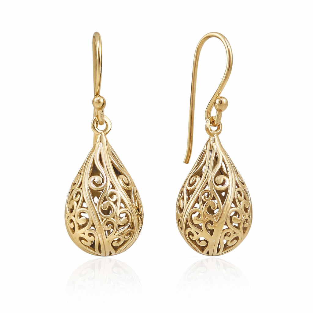 Teardrop Swirl Filigree Earrings with Hollow Design