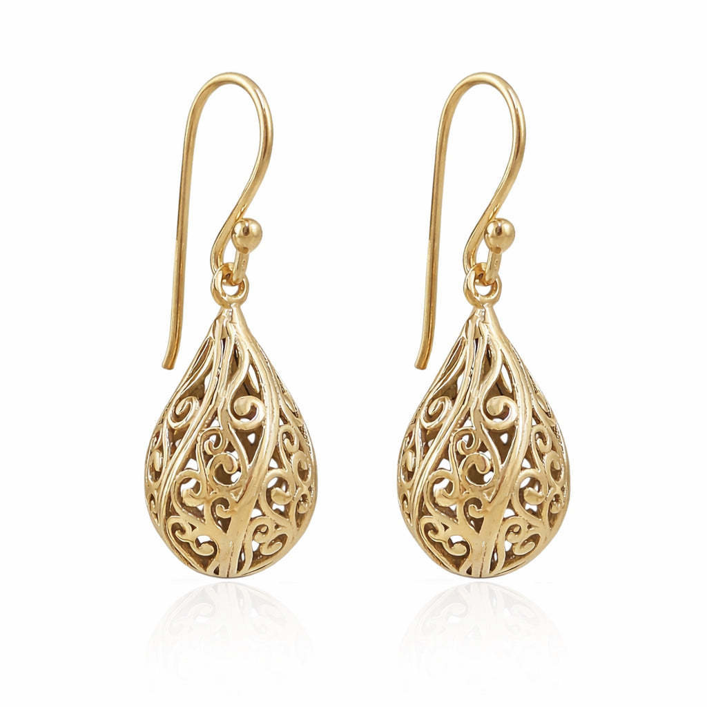 Teardrop Swirl Filigree Earrings with Hollow Design