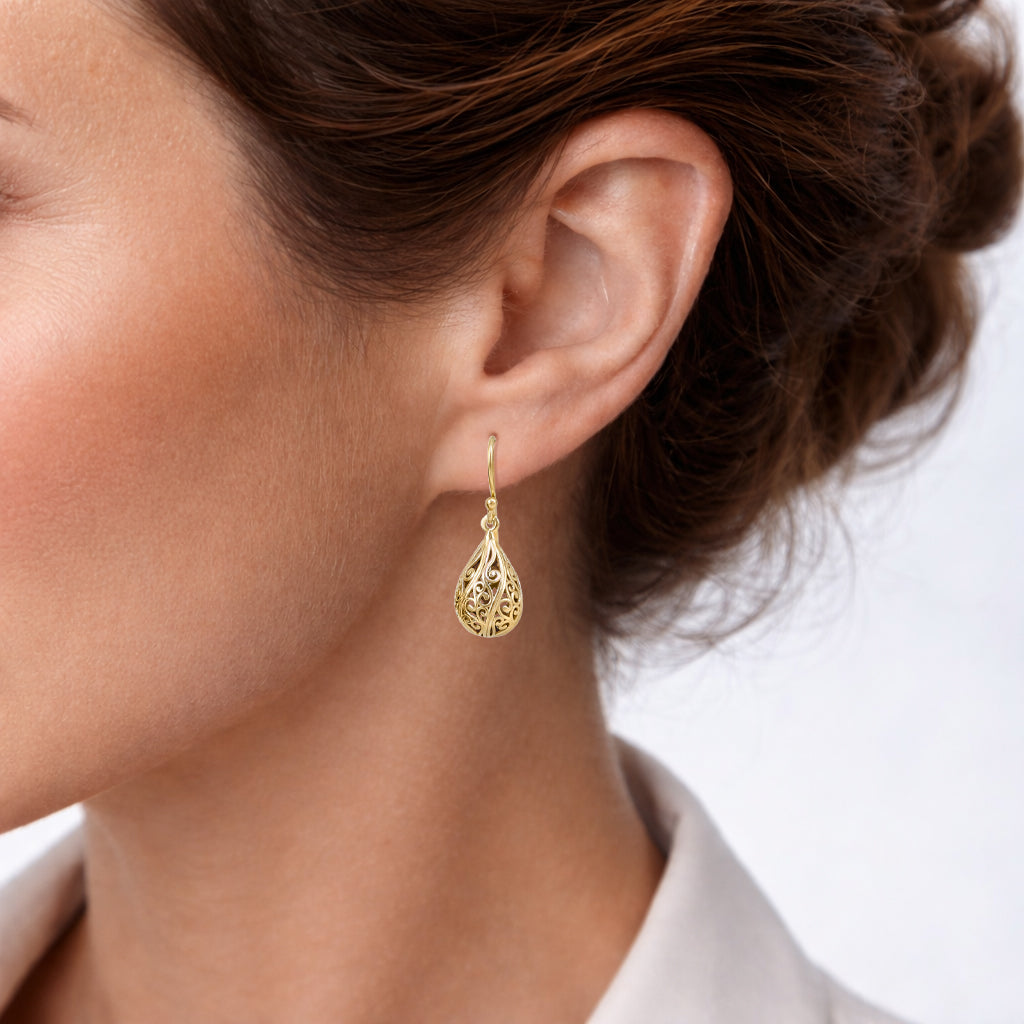 Teardrop Swirl Filigree Earrings with Hollow Design