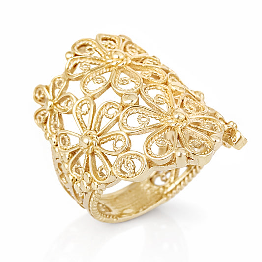 18K Gold Plated Floral Scrollwork Filigree Ring