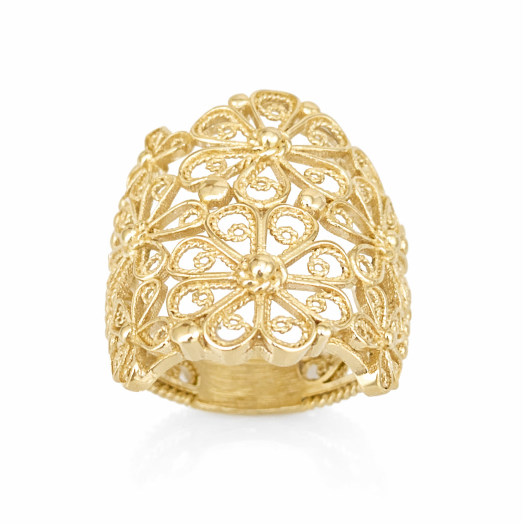 18K Gold Plated Floral Scrollwork Filigree Ring