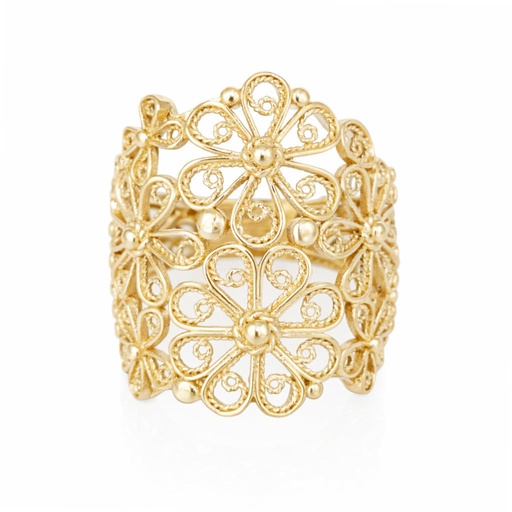 18K Gold Plated Floral Scrollwork Filigree Ring