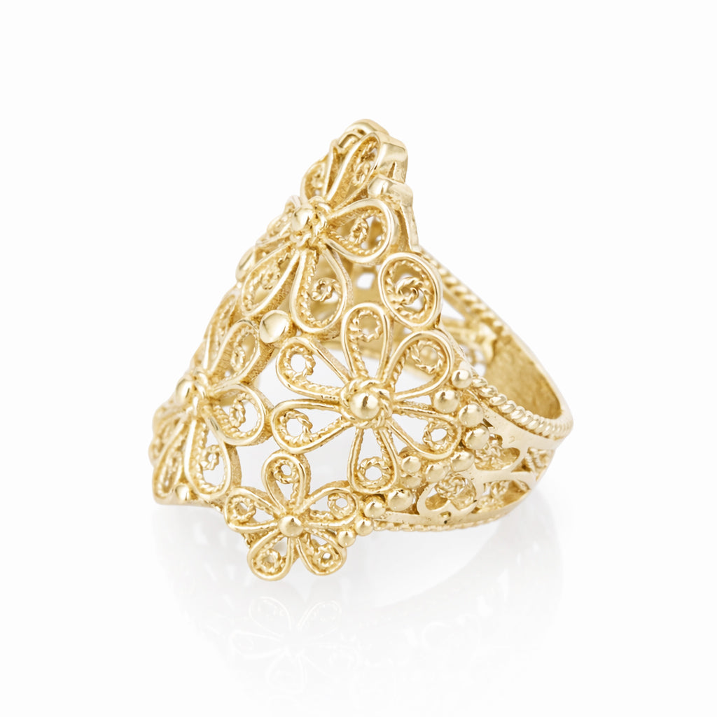 18K Gold Plated Floral Scrollwork Filigree Ring