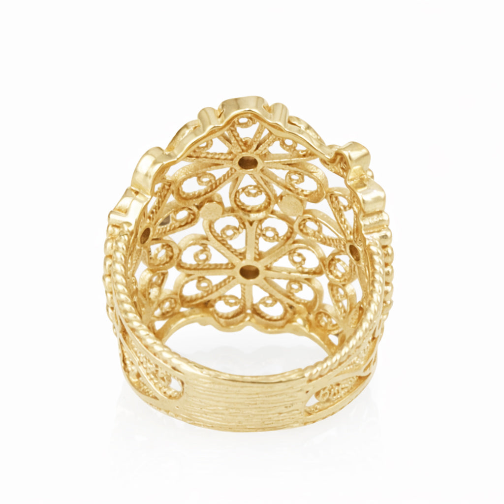 18K Gold Plated Floral Scrollwork Filigree Ring