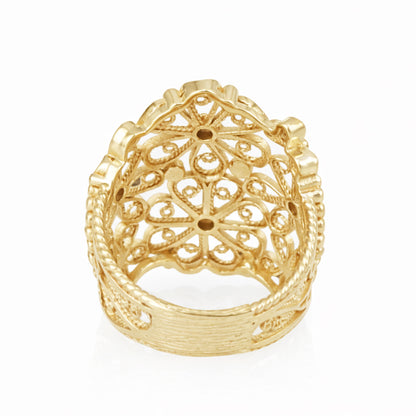 18K Gold Plated Floral Scrollwork Filigree Ring