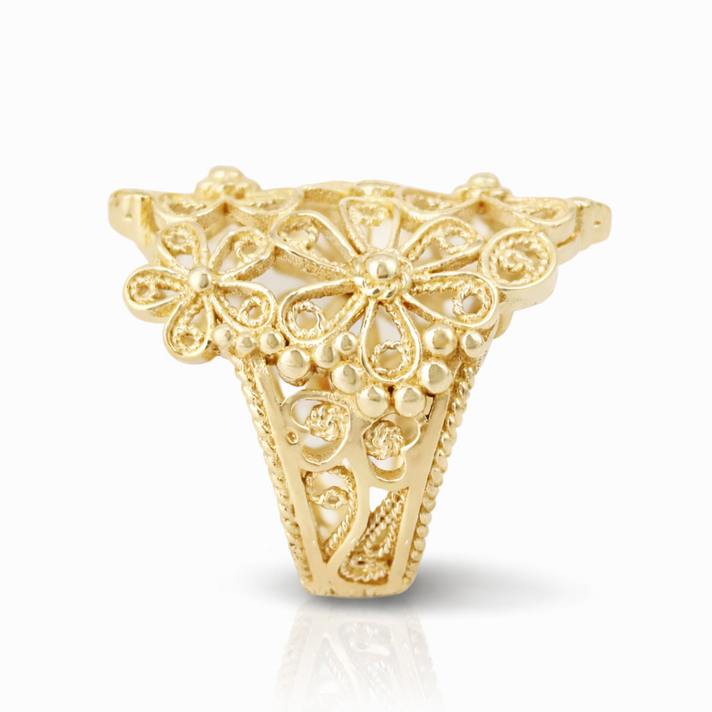 18K Gold Plated Floral Scrollwork Filigree Ring