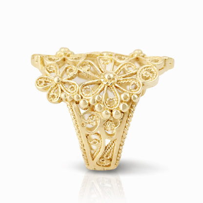 18K Gold Plated Floral Scrollwork Filigree Ring