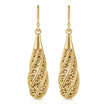 Long Swirl Filigree Drop Earrings with Twisted Pattern