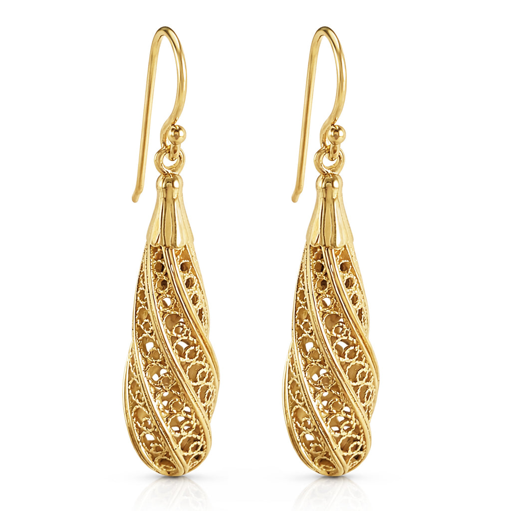 Long Swirl Filigree Drop Earrings with Twisted Pattern