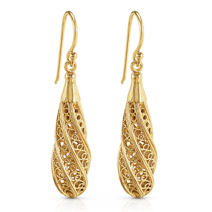 Long Swirl Filigree Drop Earrings with Twisted Pattern