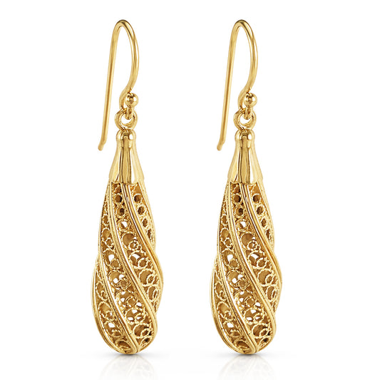 Long Swirl Filigree Drop Earrings with Twisted Pattern