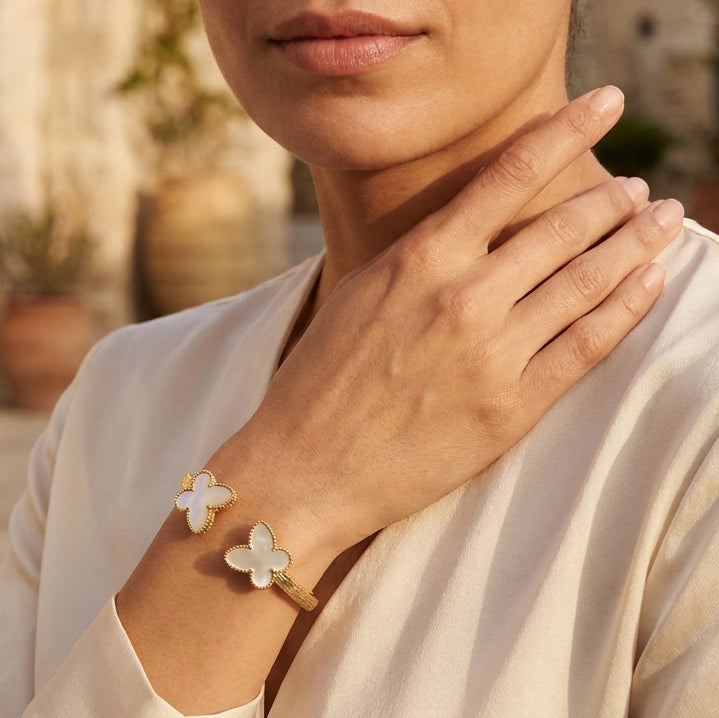 Mother of Pearl Butterfly Open Cuff Bracelet