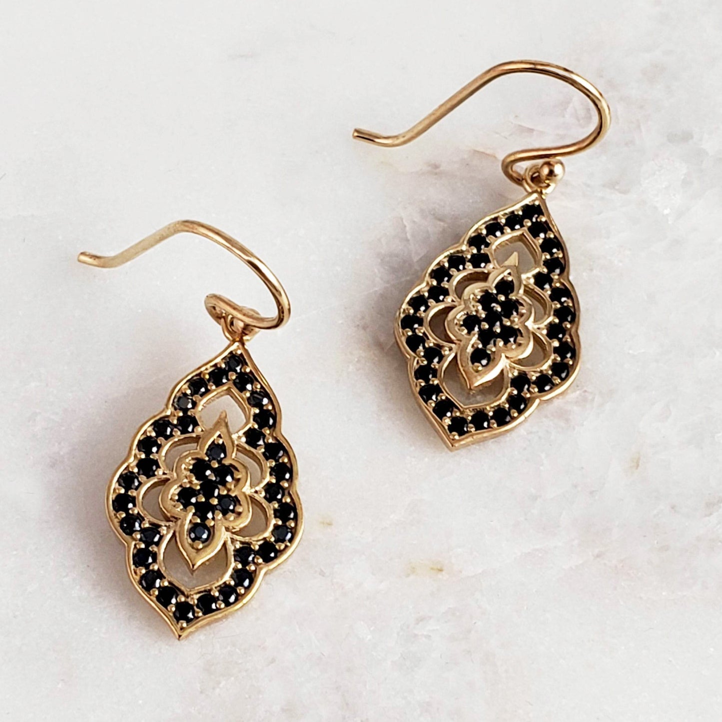 Elegant Black Spinel Turkish Drop Earrings
