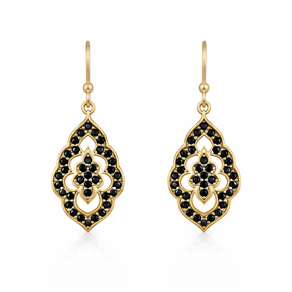 Elegant Black Spinel Turkish Drop Earrings