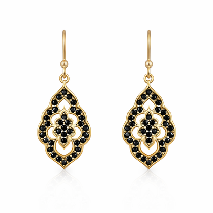 Elegant Black Spinel Turkish Drop Earrings
