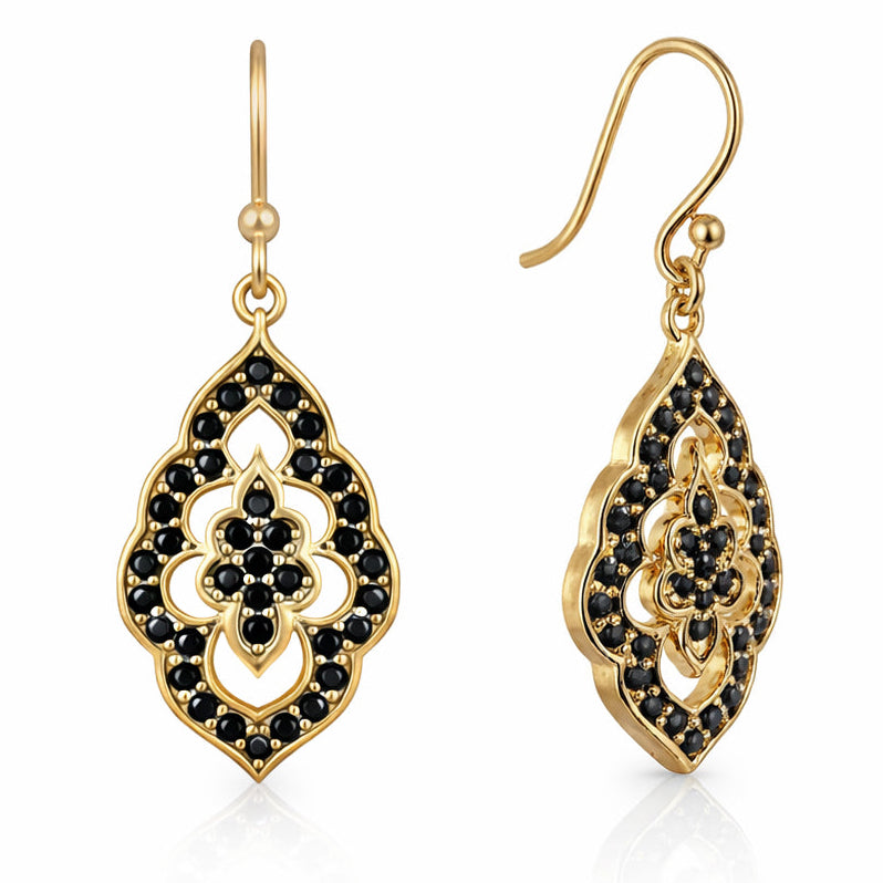 Elegant Black Spinel Turkish Drop Earrings