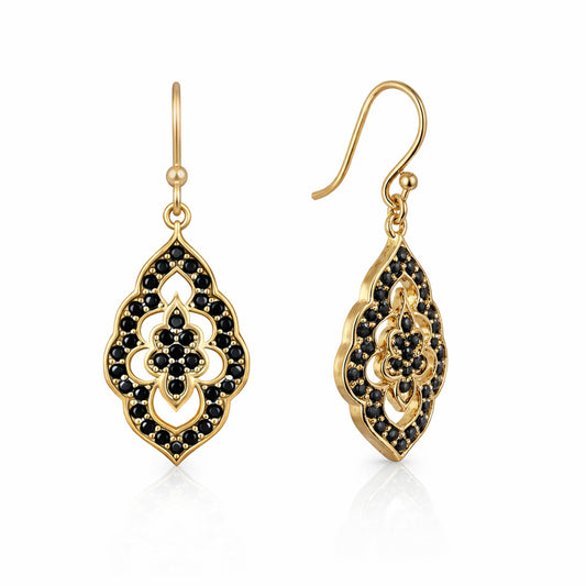 Elegant Black Spinel Turkish Drop Earrings
