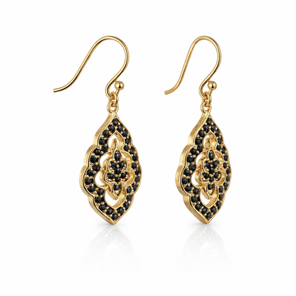 Elegant Black Spinel Turkish Drop Earrings