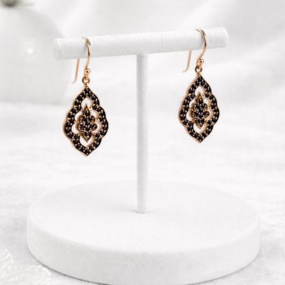 Elegant Black Spinel Turkish Drop Earrings