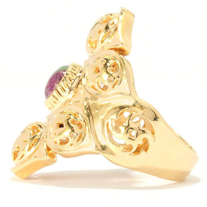 Filigree Ring with Ruby Zoisite or Amethyst – Bold Gold Statement Ring with 6mm Gemstone - TurkishBling
