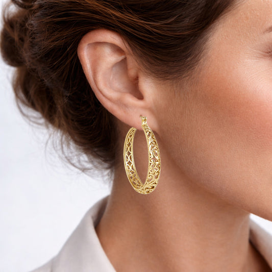 Large Graduated Hoop Earrings with Scrollwork Detailing – 35mm Design