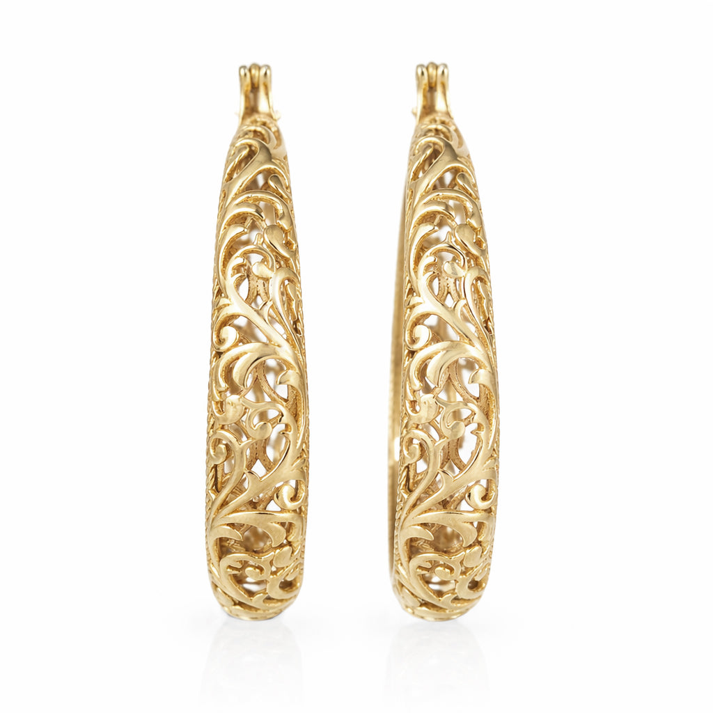 Large Graduated Hoop Earrings with Scrollwork Detailing – 35mm Design