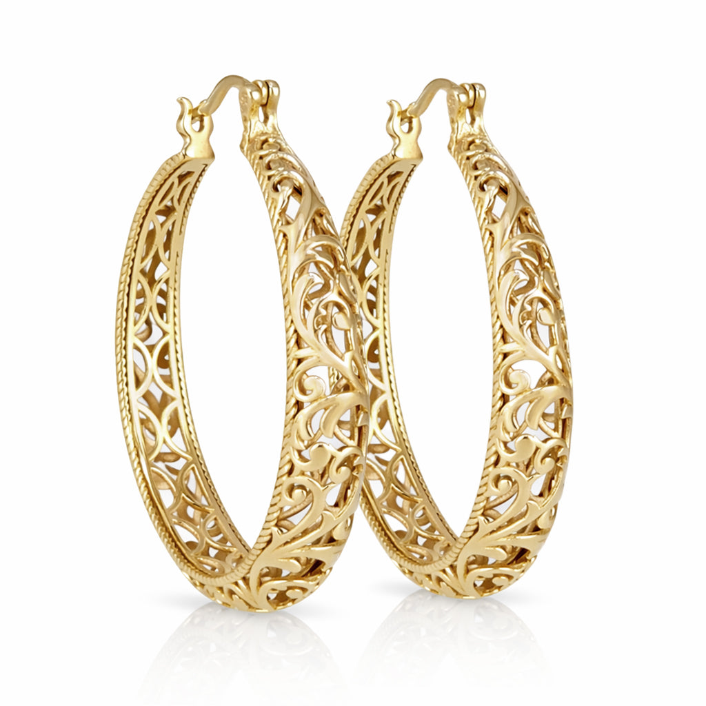 Large Graduated Hoop Earrings with Scrollwork Detailing – 35mm Design