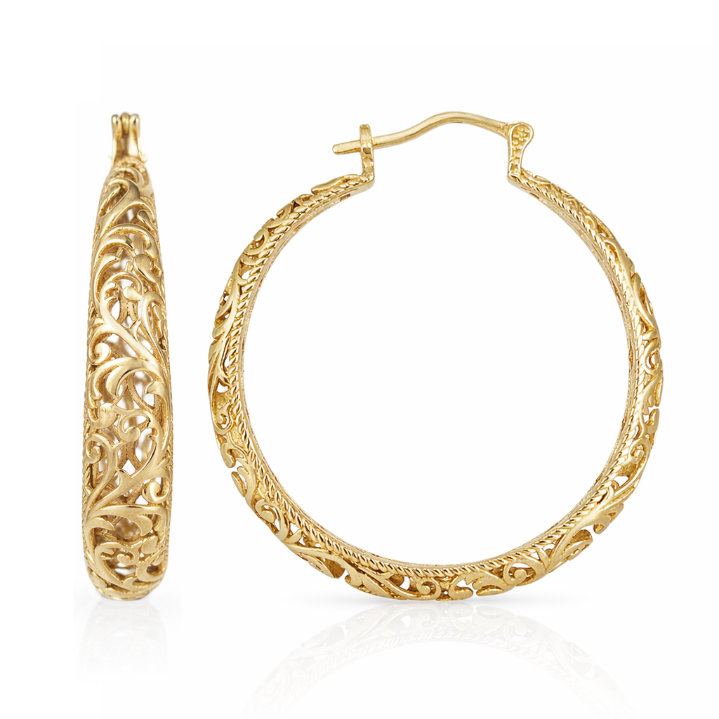 Large Graduated Hoop Earrings with Scrollwork Detailing – 35mm Design