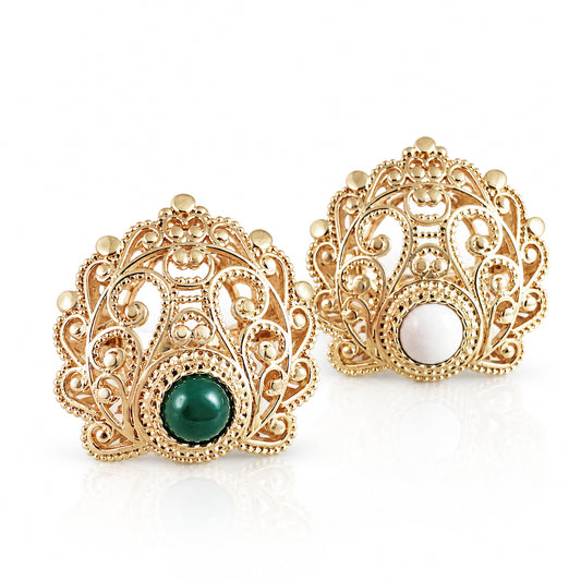 Peacock Tail Filigree Ring with Agate Cabochon