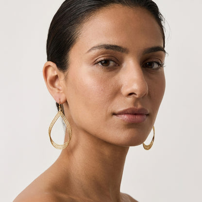 Elegant Gold Teardrop Filigree Earrings – Handcrafted Artisan Statement Dangles