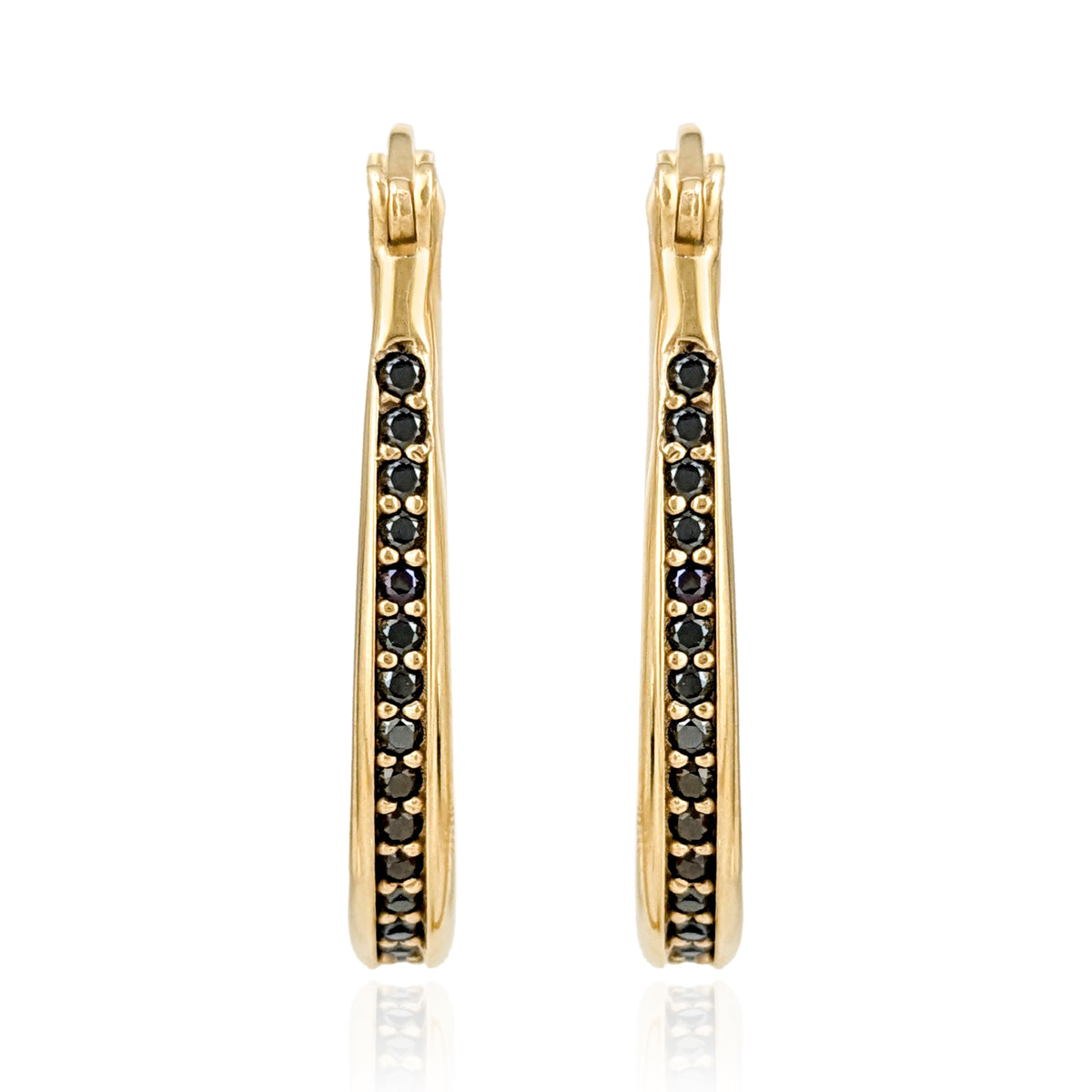 Black Spinel Hoop Earrings – Slim Oval Hoops