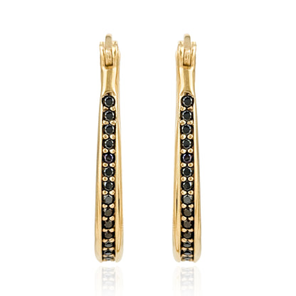 Black Spinel Hoop Earrings – Slim Oval Hoops