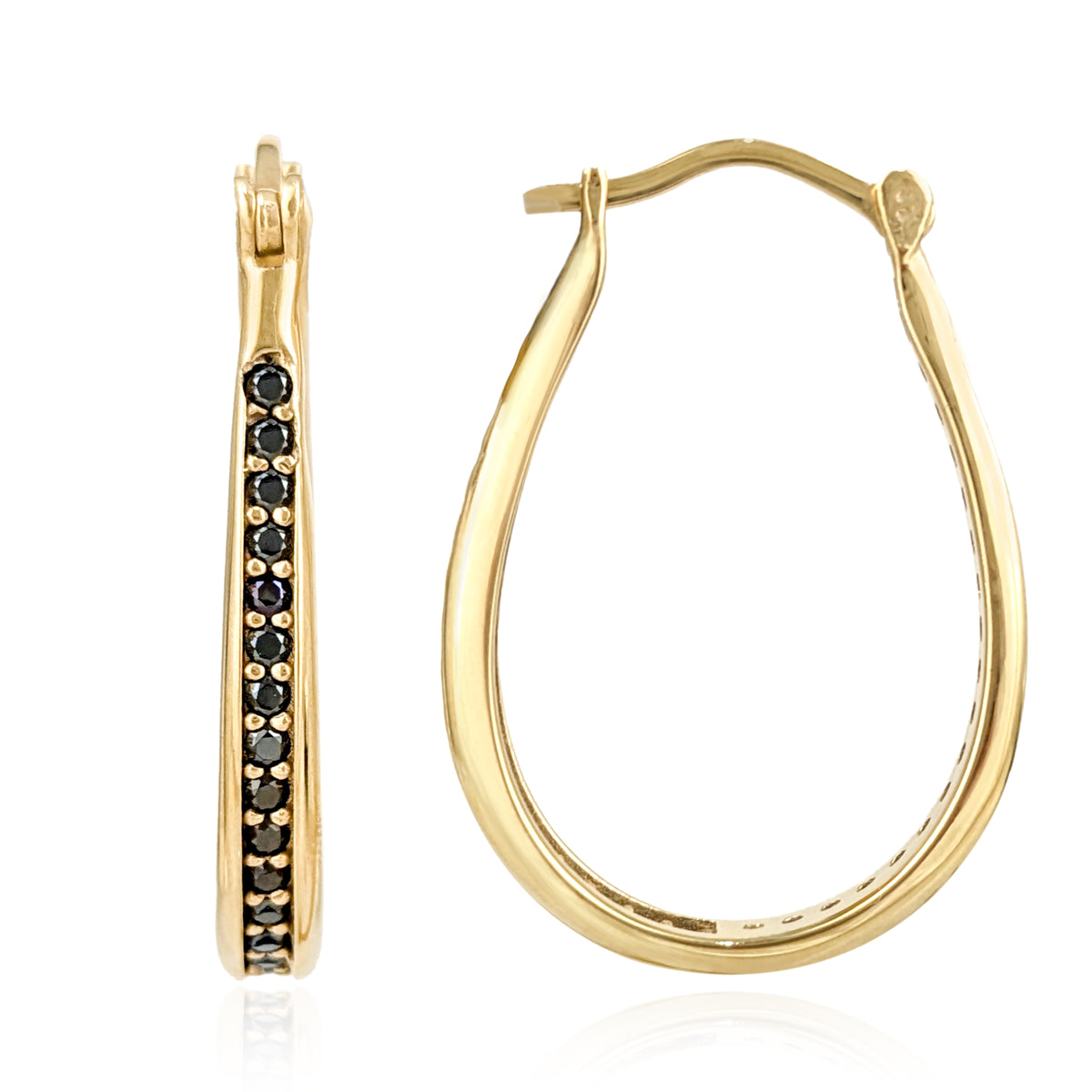 Black Spinel Hoop Earrings – Slim Oval Hoops
