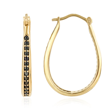 Black Spinel Hoop Earrings – Slim Oval Hoops