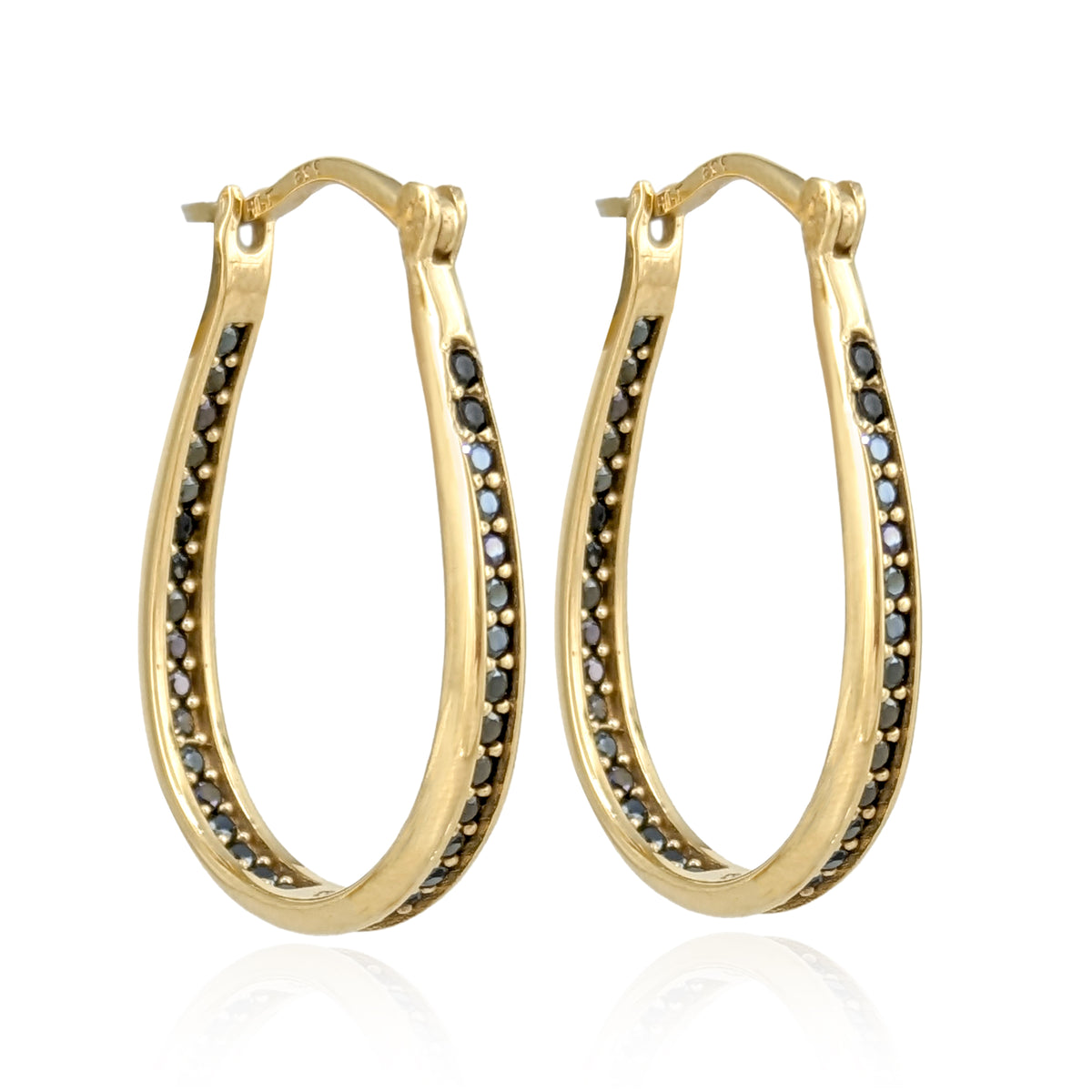 Black Spinel Hoop Earrings – Slim Oval Hoops