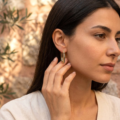 Black Spinel Hoop Earrings – Slim Oval Hoops