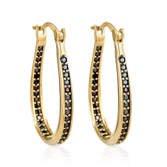 Black Spinel Hoop Earrings – Slim Oval Hoops