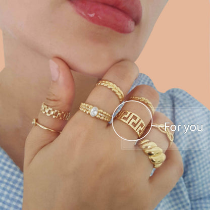 Greek Pattern Gold Ring - 10k,14k,18k - TurkishBling