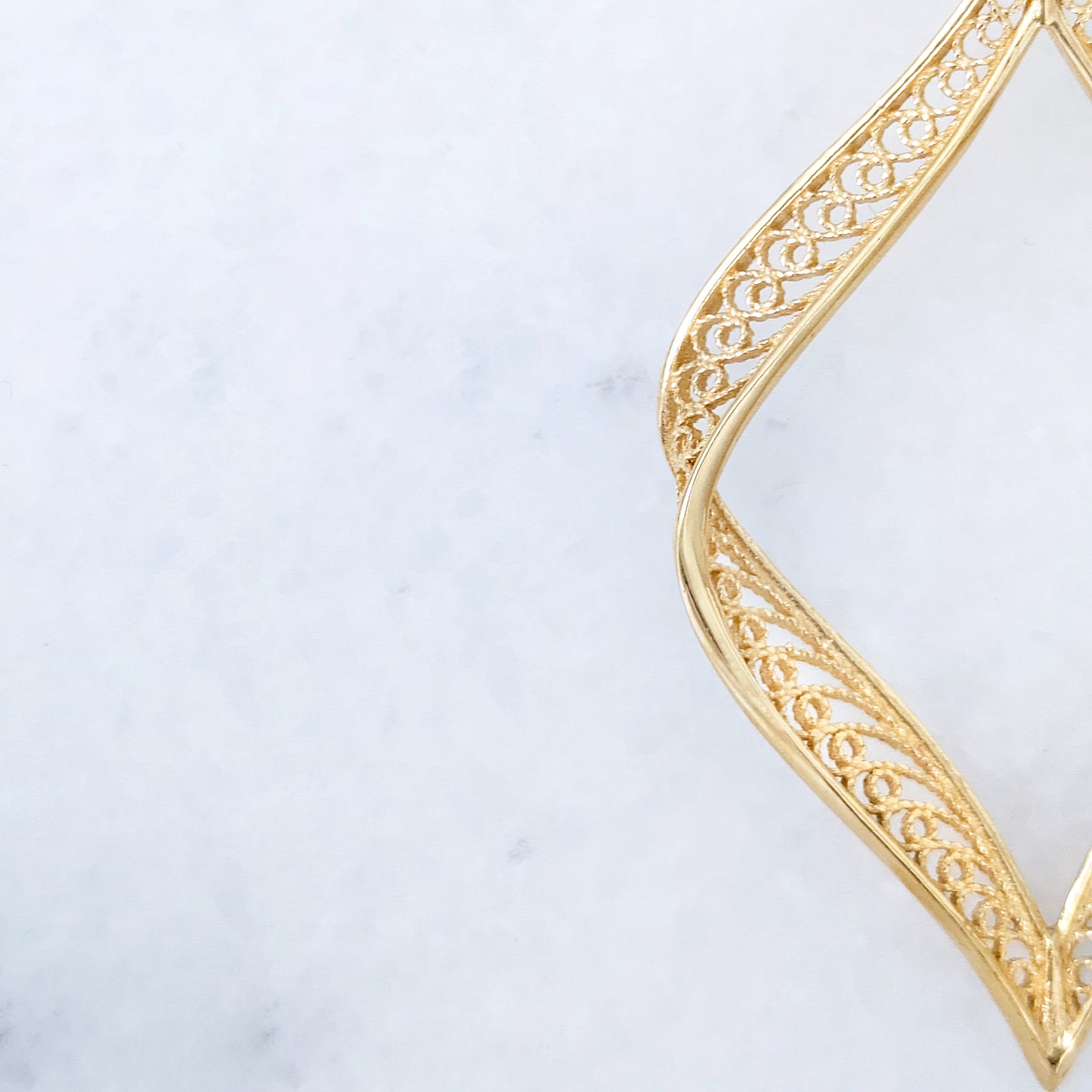 Ribbon Marquise Filigree Dangle Earrings with Sculptural Contour