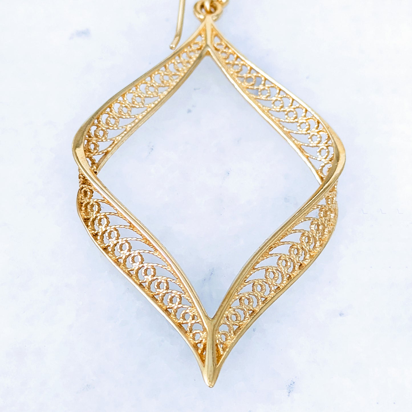 Ribbon Marquise Filigree Dangle Earrings with Sculptural Contour